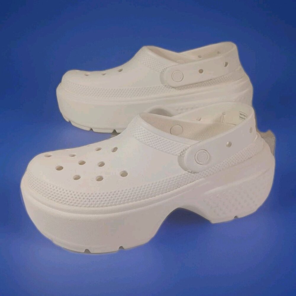 CROCS WOMEN 10 CHUNKY PLATFORM SOLE BONE WHITE STOMP MEGA CHALK CLOG COMFY SLIDE - Picture 6 of 8